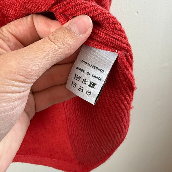FOIL 100% Merino Wool Pullover Red Ribbed Comfy Holiday Women Long Sleeve Size M - Picture 4 of 10